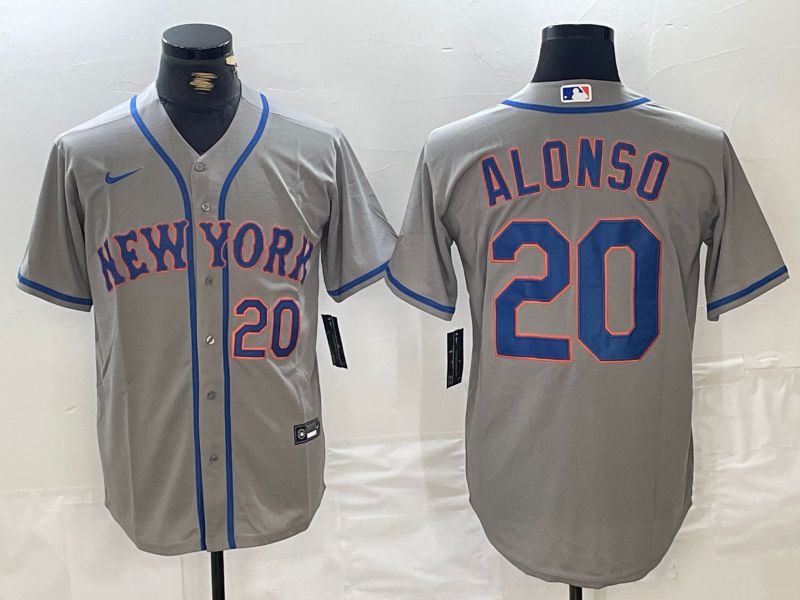 Men New York Mets 20 Alonso Grey 2024 Nike Game MLB Jersey style 1